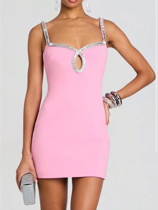 Retrofete Dresses & Skirts - Retrofete Pink Crystal-Trim Keyhole Mini Dress